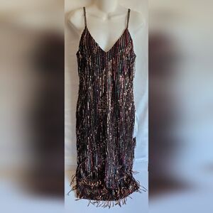 Dress the Population Sequin Fringe Cocktail Dress Multicolor Size L NWT